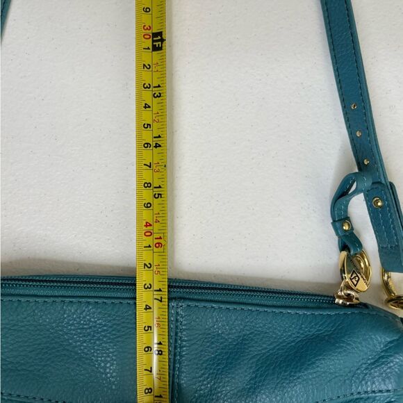 Stone Mountain Teal Leather Shoulder Strap Bag Studded Outer Wallet Pouch Purse - Picture 11 of 13